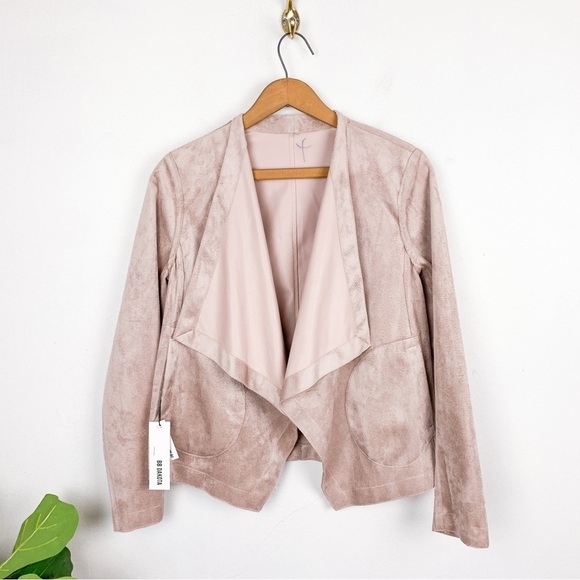 NWT BB DAKOTA Blush Pink Faux Suede Drape Front Jacket Sz XS - Picture 1 of 10